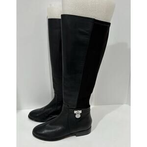 MICHAEL KORS MINDY LEATHER KNEE HIGH BLACK RIDING FLAT BOOT SZ 5.5 M